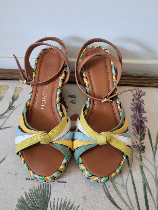 Tory Burch Shoes - Tory Burch Strappy Leather Woven Wedge Heels Sandals Multicolor Size 6